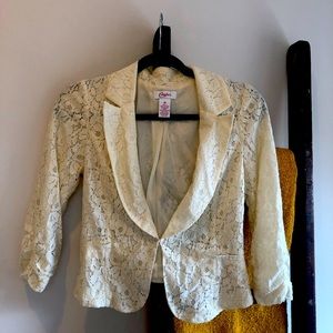 Candie’s Cropped Lace Blazer Ivory
